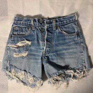 Levis high waisted destructed jean shorts.